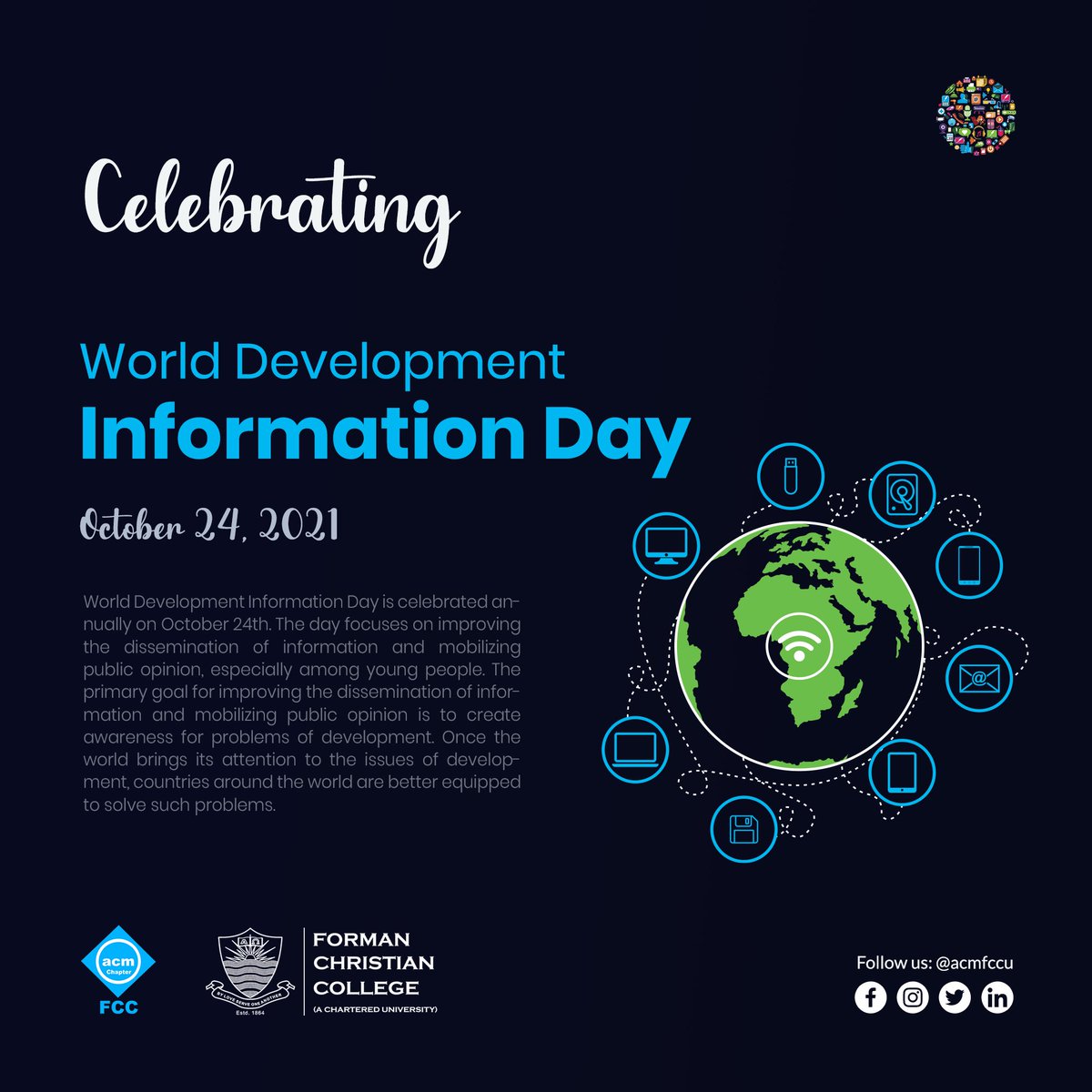 ACMFCCU's tweet photo. ACM FCCU celebrates world development day. The main purpose of the day is to create awareness about the problems of development and possible solutions to them.
#acm #acmfcccu #fccu #fcc #fccollege #formanchristiancollege #formanite #formanites #myfccu #byloveserveoneanother https://t.co/x68EJO8T87