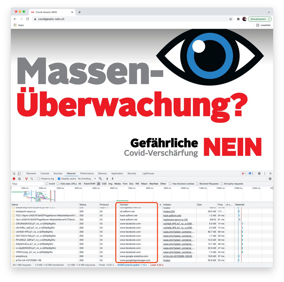 Hehe, von Massenüberwachung sprechen und alle möglichen Tracking von Facebook, Google für die Webseite verwenden. 👍