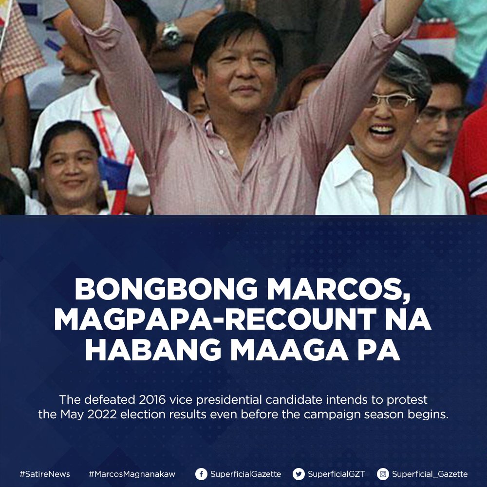 SuperficialGZT's tweet photo. BREAKING: Bongbong Marcos, magpapa-recount na habang maaga pa!
READ MORE β https://t.co/9TOBp9xVjC https://t.co/PdQ1TKBzqk