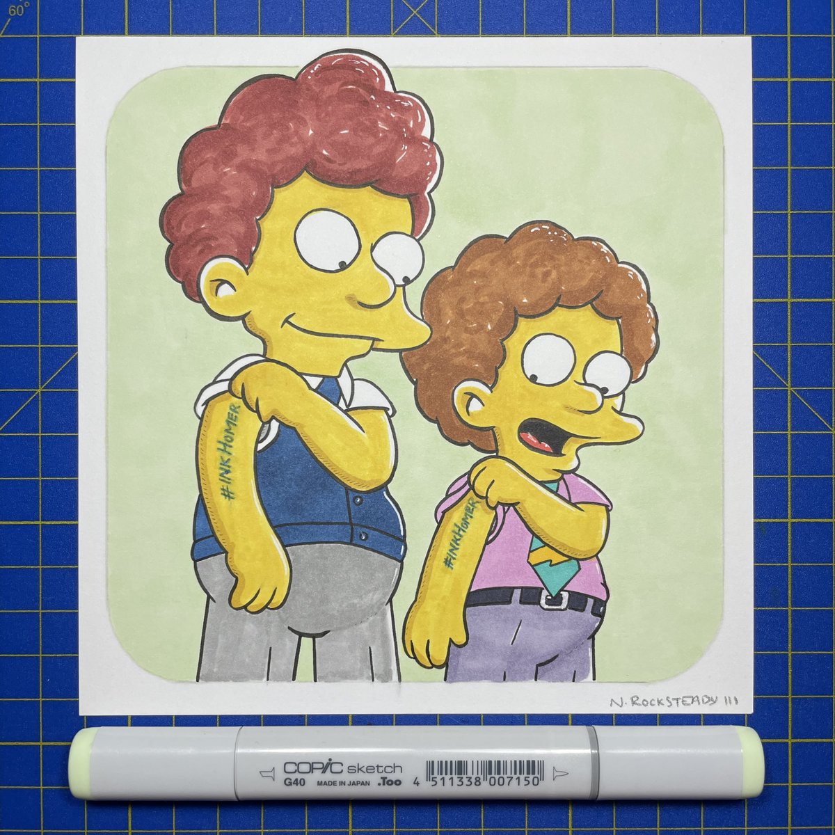 iiinky_'s tweet photo. “InkHomer” ☁️ for Day 16 of #inkhomer #inkhomer2021 

#rodandtodd #flanders #simpsons https://t.co/YE0lMX5I2M