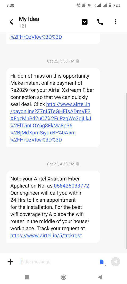 linktoamit's tweet photo. #airtelxstreamfiber I have requested for a new broadband connection on 22-10-2021 and made a payment of 2829 against the connection. Till now there is no any update of installation @airtelindia, stop making fools people's. #AirtelXStream https://t.co/E7grVVy2ms