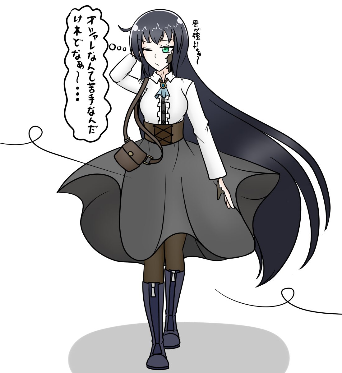 そういえば描いた指揮官、衣装も髪型も少し違うとなるのは、外出時ぐらい少しはオシャレしろと人形達に言われたので髪はしっかり手入れして染色も落としてるので、実際の髪の色は黒です( 