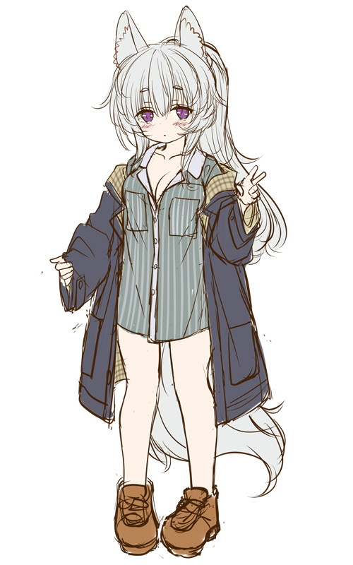 「いい加減オリキャラの立ち絵描いてやろうとして、服思いつかなくてとりあえず自分の服」|啓々のイラスト