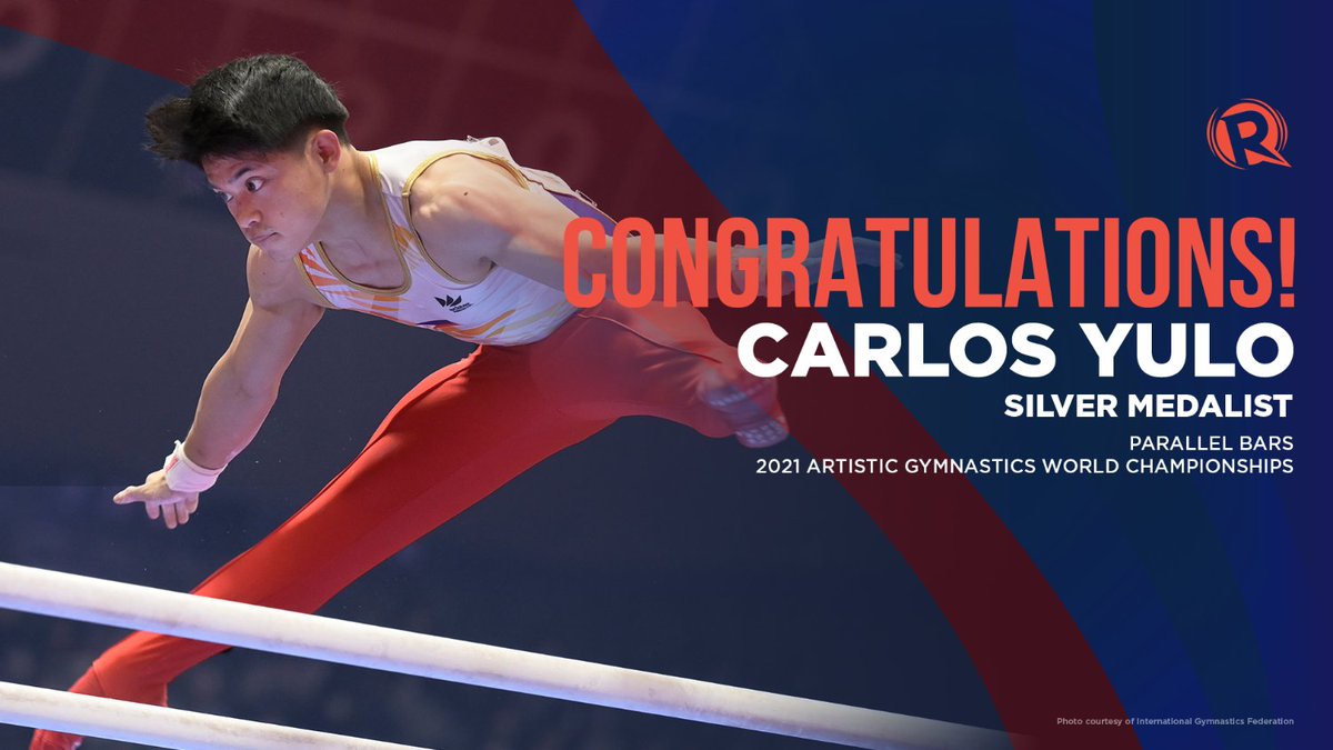 rapplerdotcom's tweet photo. FIRST MULTI-MEDALED FILIPINO GYMNAST IN THE WORLD CHAMPIONSHIPS! 🇵🇭

BREAKING. After winning gold in vault, world champion Carlos Yulo bags the SILVER medal in the parallel bars event of the 2021 Artistic Gymnastics World Championships. ✨🤸‍♂️ 

WATCH: https://t.co/MysCZGmuSd https://t.co/J5M4YPLyOg