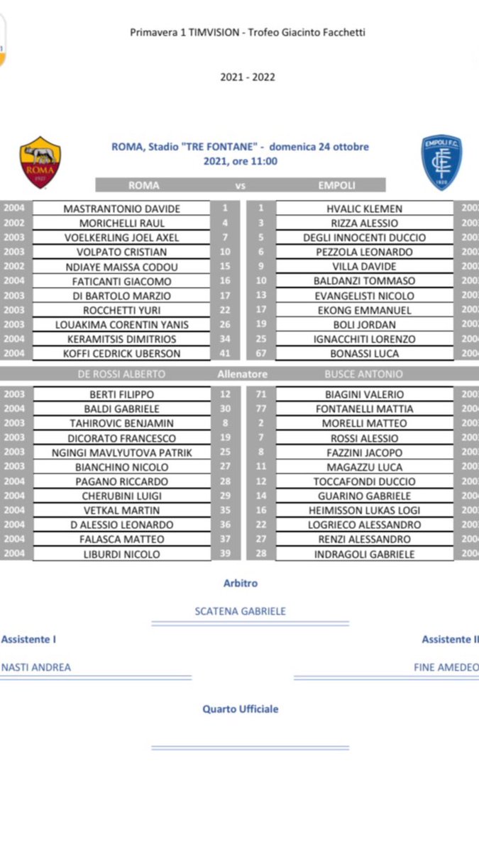 GiBifulco's tweet photo. @OfficialASRoma 
@EmpoliCalcio 
#Scouting #Primavera1
@SerieA_ES https://t.co/VgcJgX9at5