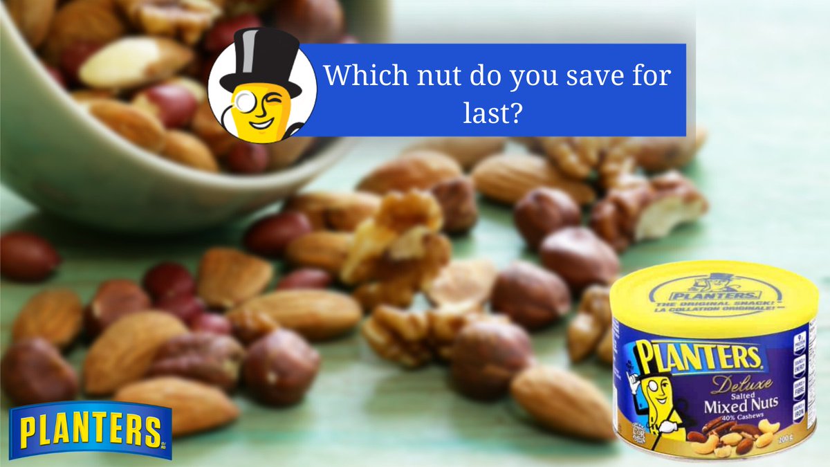 planterscanada's tweet photo. #MrPeanutAsks: Which nut do you save for last?
#WednesdayInspirational #PlantersMixedNuts #PlantersSnacks #PlantersCanada https://t.co/CG5ZIqRIul