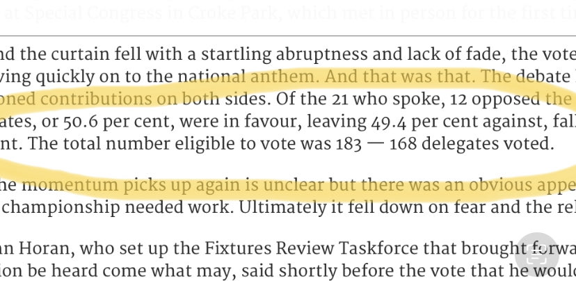 lemallon's tweet photo. Whatever about revealing how people voting I find it astonishing that 15 out of 183 people did not deem it necessary to vote on one of the most important changes in the history of the GAA. These people need to be named and an explanation given. #gaa #proposalb https://t.co/8bsal3fwuJ
