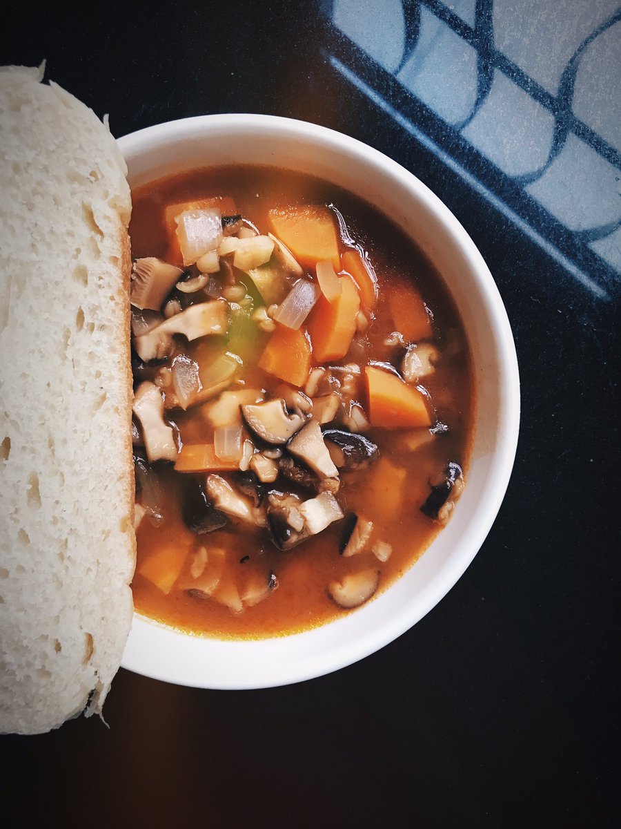 burnlikecinders's tweet photo. Today’s #CookingForDad .
Mushroom and bulgur soup .
Recipe by @smittenkitchen . Switched farro for bulgur to accommodate dad’s health condition .
https://t.co/fGXan3XRsM https://t.co/iR9j5QJBkP