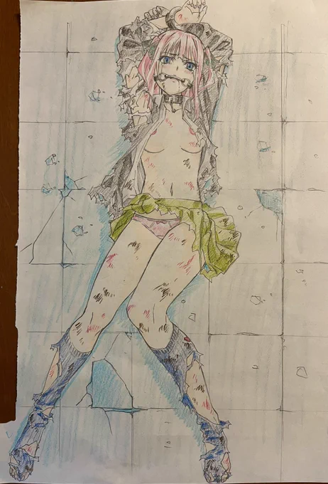 お題箱より五等分の花嫁の中野二乃ちゃんの拘束具を付けられリョナ絵とプリズマイリヤのイリヤちゃんの触手縛りリョナと一騎当千ので陳宮公台ちゃんの男に壁に押し付けられリョナの三品です 
