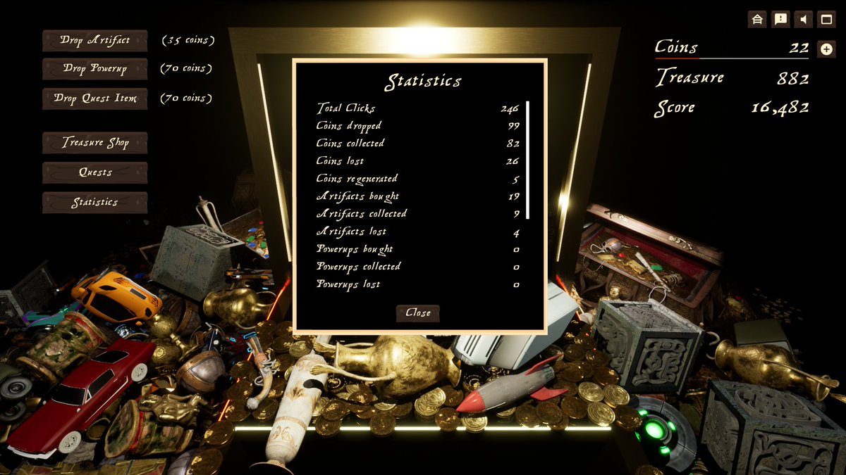 CoinTreasures's tweet photo. A new update to Coin Treasures! We added a new Unlock, Button and Window to view your Game Statistics! Check it out now on Steam!

#cointreasures #coinpusher #indiedev #indiegames #indiegame #IndieGameDev #gamedev #UnrealEngine #gamedesign #PCGames #gaming https://t.co/dLwsZIrNIv