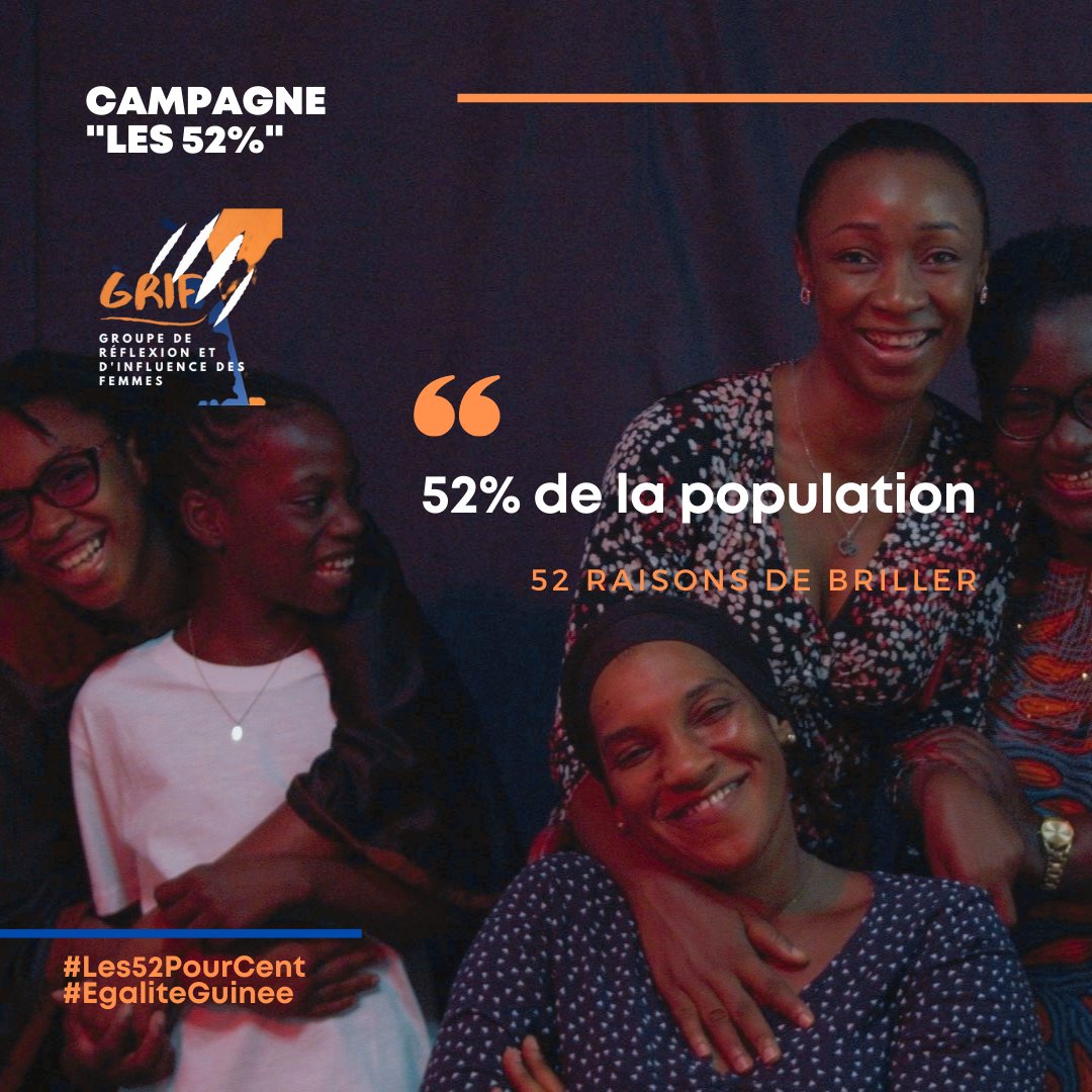 GRIF_Femmes's tweet photo. 52% de la population, c'est 1 force pour la #paix, l' #emergence &amp; #developpement

Ce n'est pas juste un chiffre sur papier.

Ce sont les luttes de nos mamans, nos soeurs, nos filles, sur tout le territoire. Et de nos futures dirigeantes!  

#Les52PourCent 
#EgaliteGuinee
#Guinee https://t.co/eoqGZLgazH