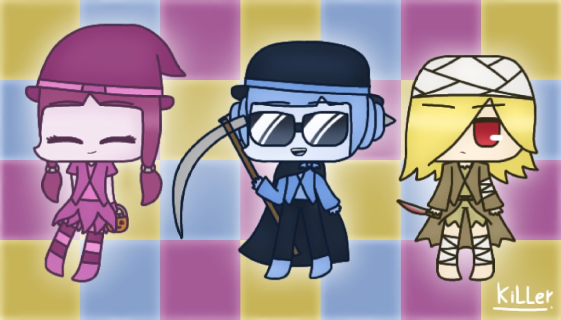 KillerUmeBombit's tweet photo. Bubblegum, Icy and Killer (chibi version with Halloween costume)
#robot_idea #bombit https://t.co/BsSQFeIgzm