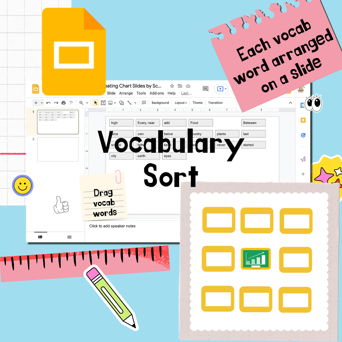 Vocabulary Sort with Google Slides 
Sort vocabulary words in Google Slides with this Free Add-on to take your list from Google Docs to individual text boxes in Google Slides. 
 #Addon #Docs #google #GoogleDocs #GoogleSlides #GoogleEDU #slides

alicekeeler.com/?p=32635