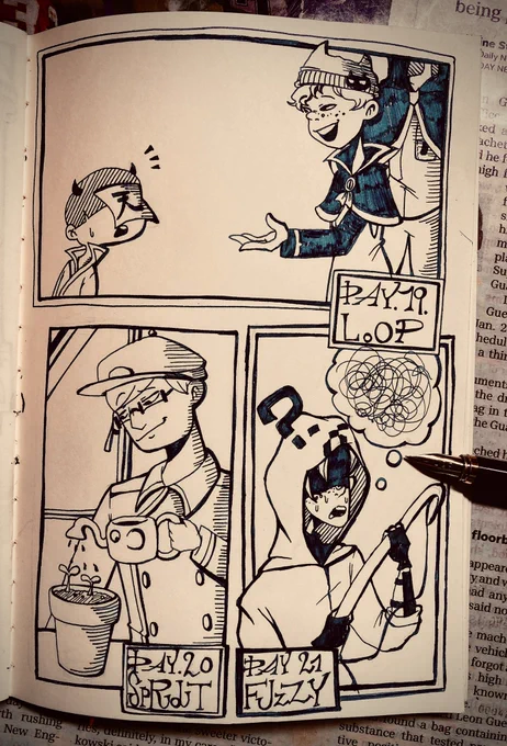 #inktober2021 

DAY.19『Loop (輪、仲間)』

入団を。

DAY.20『Sprout(芽)』

栽培

DAY.21『Fuzzy(曖昧)』

脳溶け

22~24がまだ描けてない〜! 