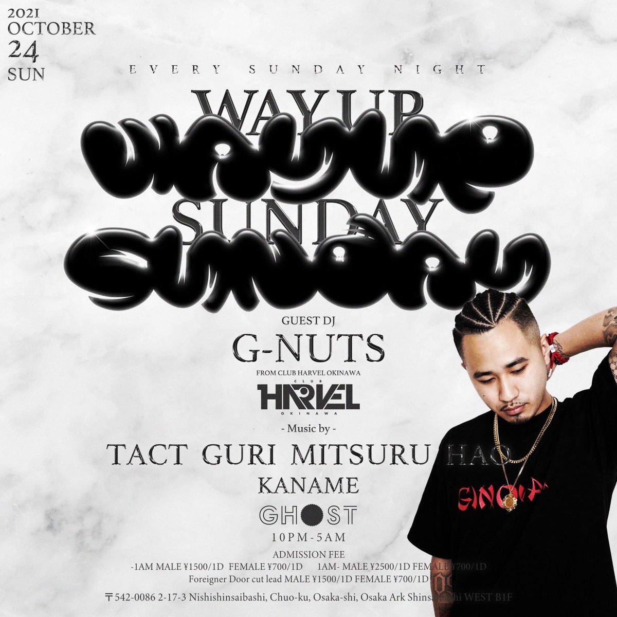 Tonight!! #WAYUP_SUNDAY at GHOSTosaka!! 22:00 OPEN!! GUEST DJ DJ G-NUTS!! 早い時間のご来場がお得に遊べます!!!! 是非お待ちしてます!!!!