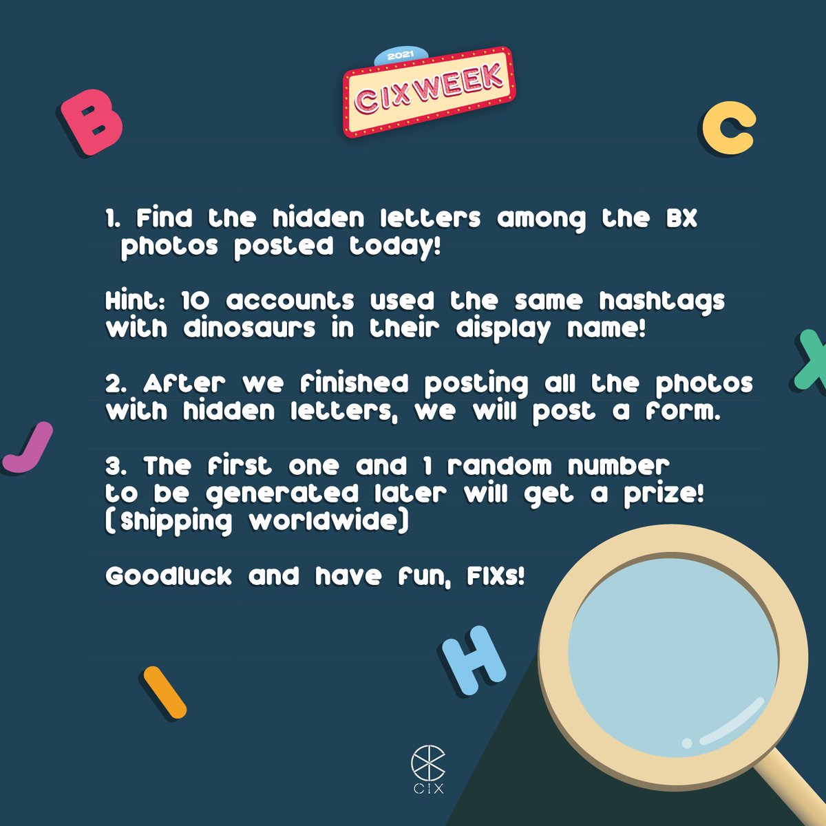 cix_week's tweet photo. FIX! Did you find the hidden letters?! 🧐

Hurry up and find the hidden letters among the BX photos posted today! Who knows, a prize might be waiting for you! 🤪

Goodluck and have fun in searching, FIXs!

#CIXWEEK_BX_DAY #CIX_WEEK_2021 #BY_FIX #CIX https://t.co/yVTe9A5mpr