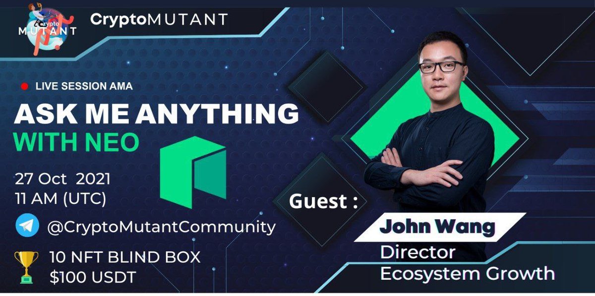 CryptoMutant's tweet photo. Next AMA!

https://t.co/Otqd6u216W 
27 October 2021 | 11 : 00 AM

👉 https://t.co/YjPrZDGHOi

💴 5 Best Questions will be selected

✅Follow : @neo_blockchain
✅Join : @NEO_EN
✅Like &amp; RT, tag 3 friends,ask questions bellow: 
(MAX 2 QUESTIONS)

$NEO #AMA #NEO #CryptoMutant https://t.co/XTAnBc47dd