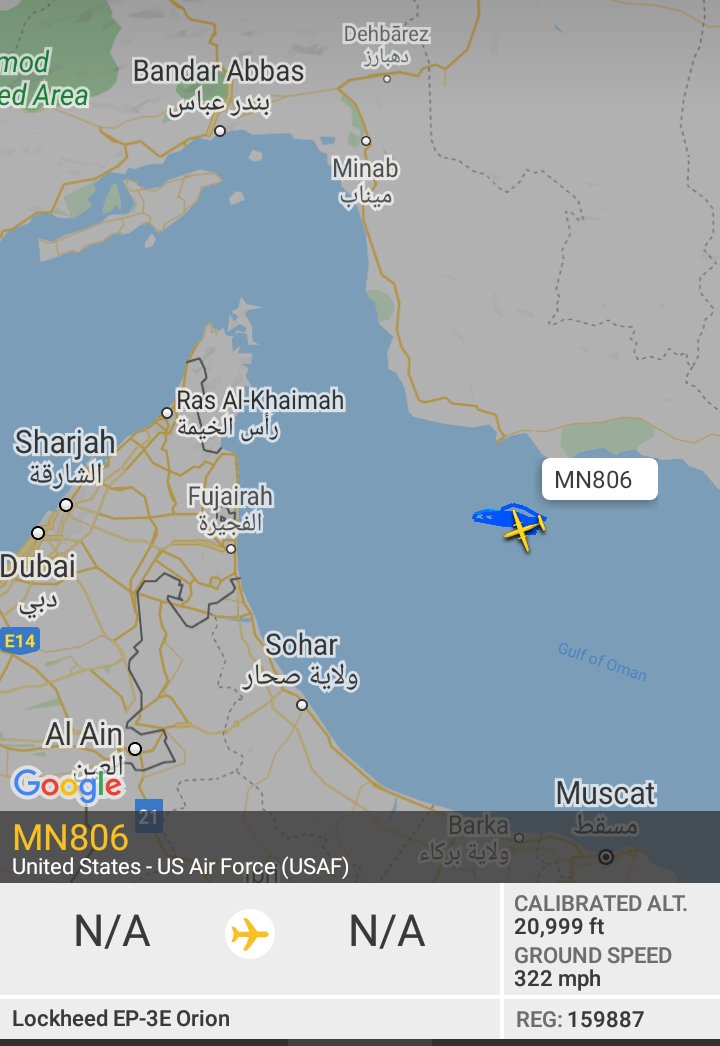 Oceanworldfree's tweet image. 🇺🇲USAF MN806 159887 #AE1D94

#Jask's coast
#GulfOfOman

#Hormozgan
#IranianNavy base
#NekaJaskPipeline

Lockheed EP-3E Orion