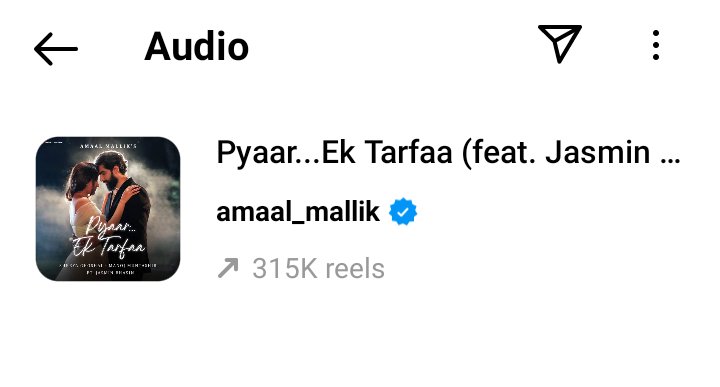 315k reels on #PyaarEkTarfaa and it's treading on reels ❤️ 
Making us all Proud! 
<a href="/AmaalMallik/">Amaal Mallik</a> <a href="/jasminbhasin/">Jasmine bhasin</a>