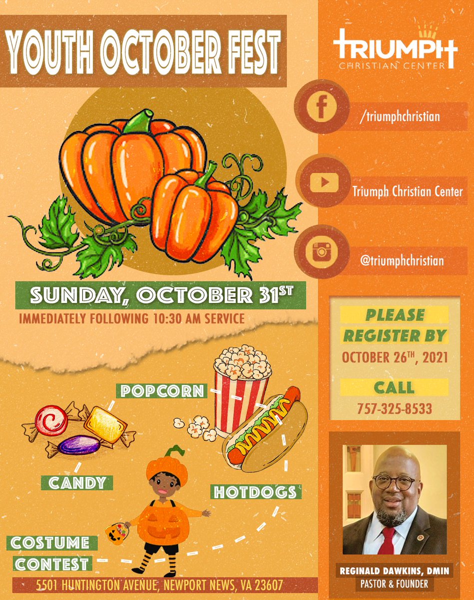 triumphccenter's tweet image. Come out for our Youth October Festival next Sunday!! 

#Happy #October #Autumn #Celebrate #NewportNews #HamptonRoads #SundayMorning #Festival #Contest #Kids #KidsActivities
