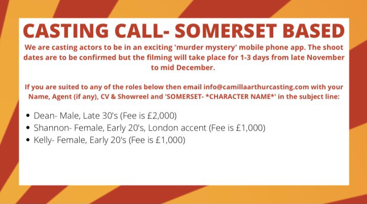 #castingcall #casting #castingdirector #somerset <a href="/CDAssoc/">CDA</a>