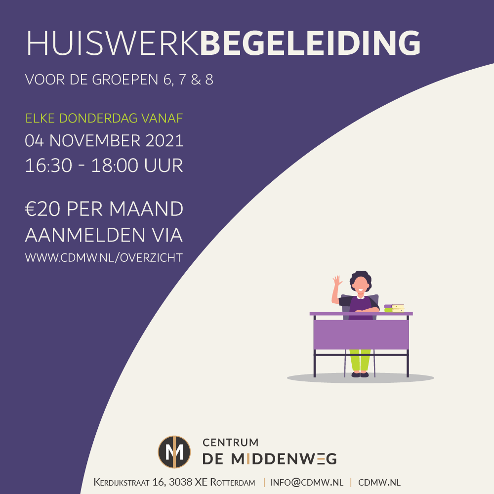 Vanaf donderdag 4 november bieden we huiswerkbegeleiding aan voor basisschoolleerlingen in de groepen 6,7 &amp; 8. Heeft jouw kind extra hulp nodig?Meld je kind dan gauw aan!  #huiswerkbegeleiding #basisschool #cito