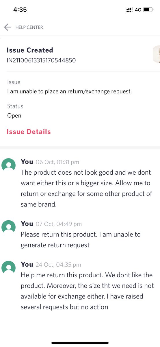 ishasinghnk's tweet photo. @MyntraSupport @myntra look at your response time …I have placed this request on 6th Oct and no action so far https://t.co/WnK1jmtHII