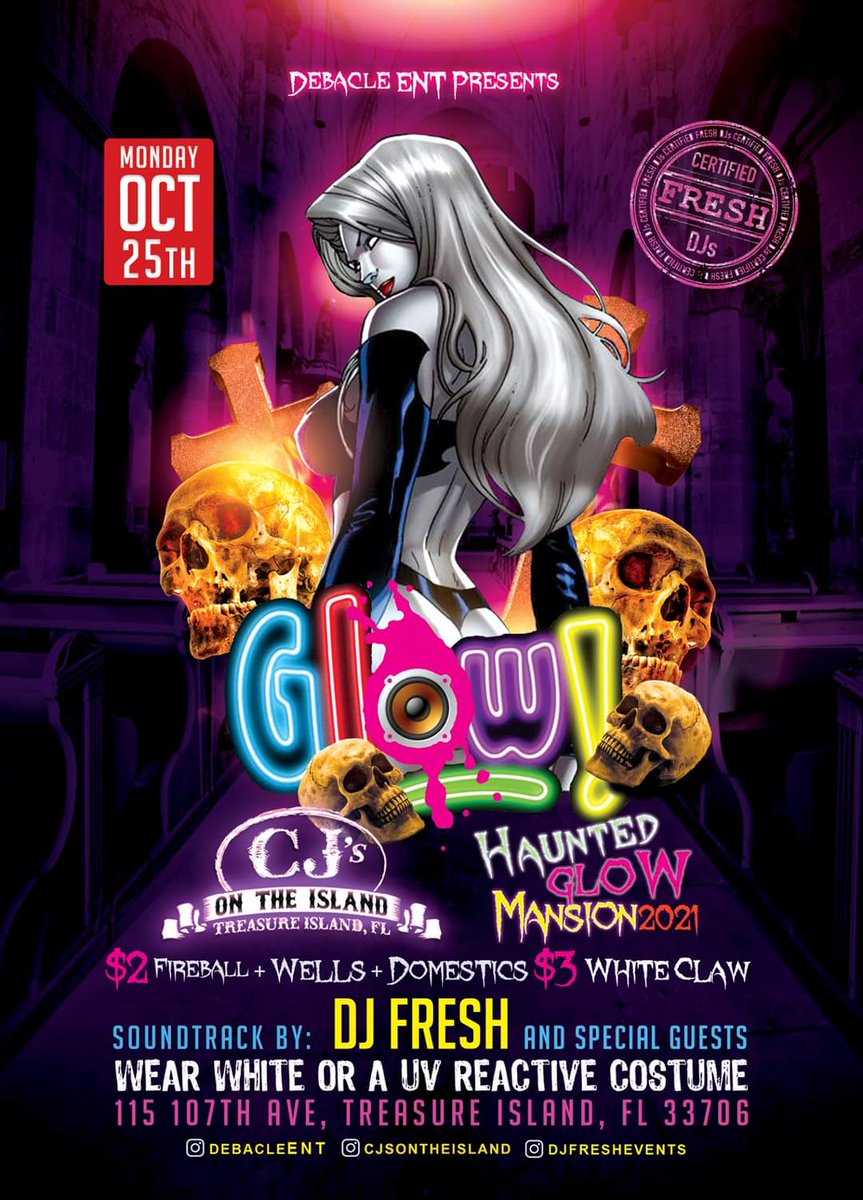 Monday October 25th, 2021 at <a href="/Cjsontheisland/">Cj's On The Island</a> #HauntedGlowMansion #debacleENT