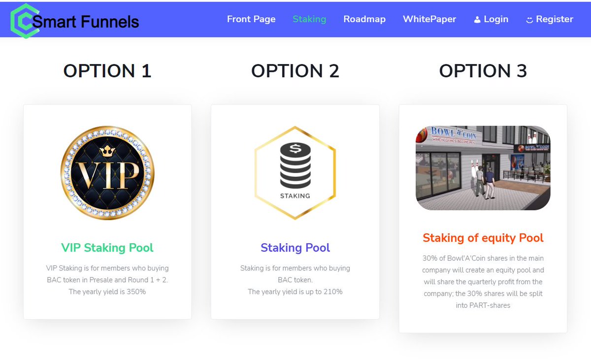We are very happy to announce the VIP staking Pool.
We have recalculated what we can give on staking, based on our game, product, and much more... 
we can give higher YIELD on the VIP staking.
Get started now: smartfunnels.club

#bowlacoin #Airdrops #Giveway #Staking