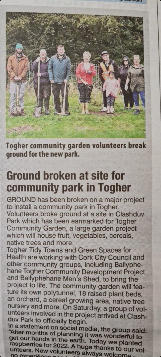TogherGarden's tweet photo. Nice coverage of our first days planting in #Toghercommunitygarden in Thursdays @echolivecork
Thank you to everyone who came out!
#greenspacescork #corkfoodpolicy #toghertidytowns #corkhealthycities #Togher #Cork https://t.co/NtKXfyj1rP