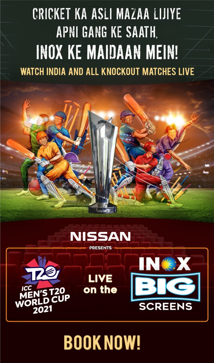 khandeshcentral's tweet photo. Cricket ka asli mazaa hai apni gang ke saath!
Get your entire gang along to catch all the ICC Men's T20 World Cup matches featuring Team India and the knockout matches with a stadium-like experience on the big and spectacular screens of INOX. https://t.co/acDKTBC4HZ