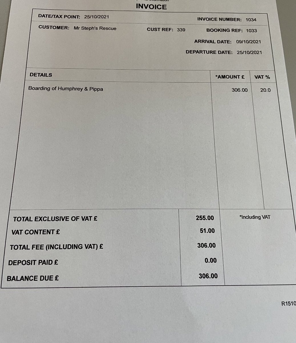 stefsrescue's tweet photo. Things really are desperate now, current bill for Humphrey and Pippa in kennels. I have a further bill of £280 for Tinys kennel plus over 500€ outstanding for the Romanian kennel. 
It all keeps adding up and I just can’t manage. Please help if you can stefsrescue@gmail.com https://t.co/7Mpnsy0Pnj