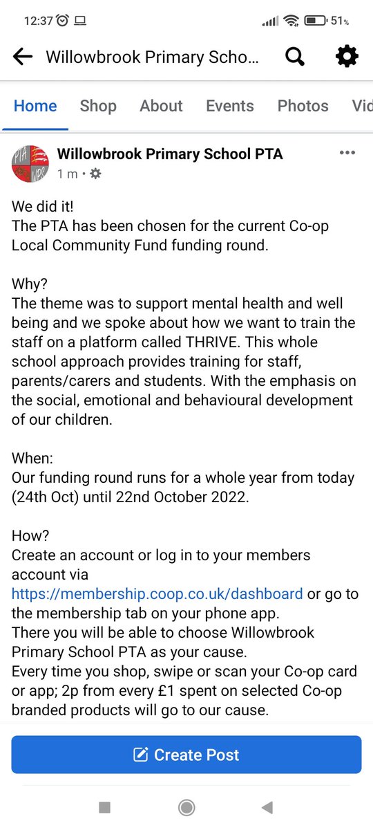 WillowbrookPTFA's tweet photo. We've been chosen for the Co-op Local Community Fund. Please select WILLOWBROOK PRIMARY SCHOOL PTA as your cause to support us in raising money over the course of the year. @Willowbrk https://t.co/nOcY8BsWXg