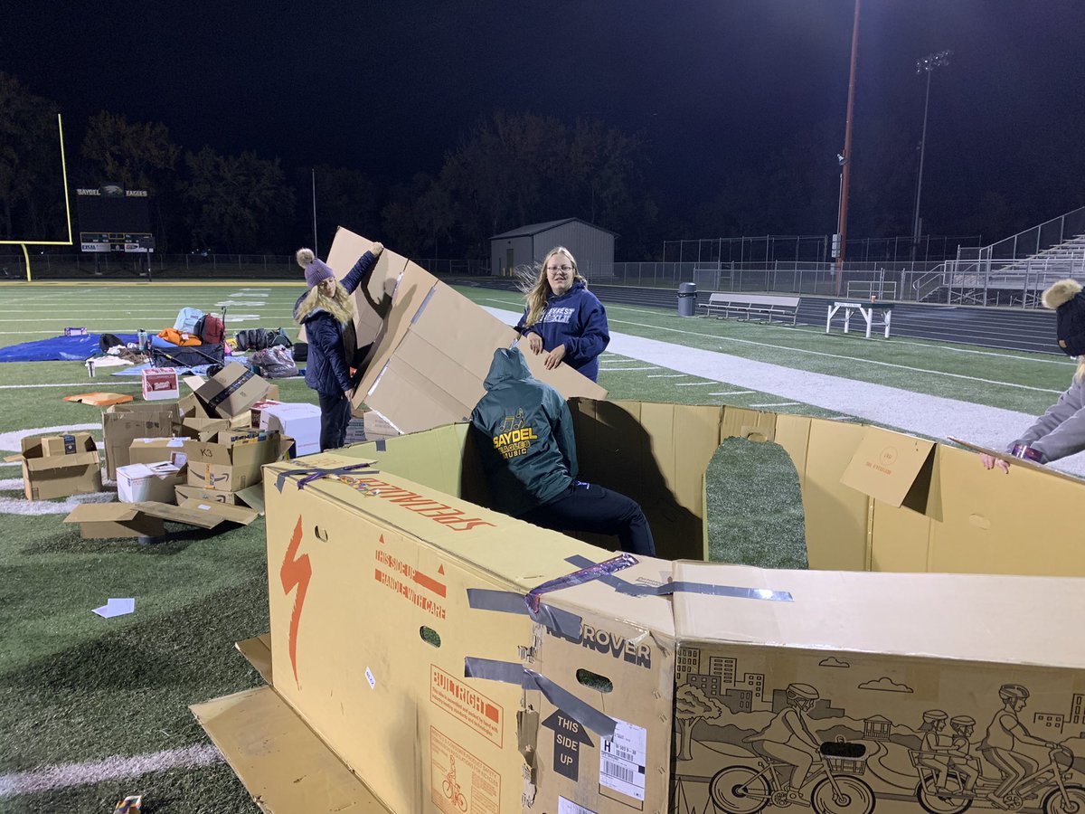 SraCSmith's tweet photo. @SaydelHS @NHSsaydel S hosting our own version of @ReggiesSleepout in the cold and rain. So proud of these kids’ empathy as they step into the shoes of someone experiencing homelessness. https://t.co/MsF0i4qbPP