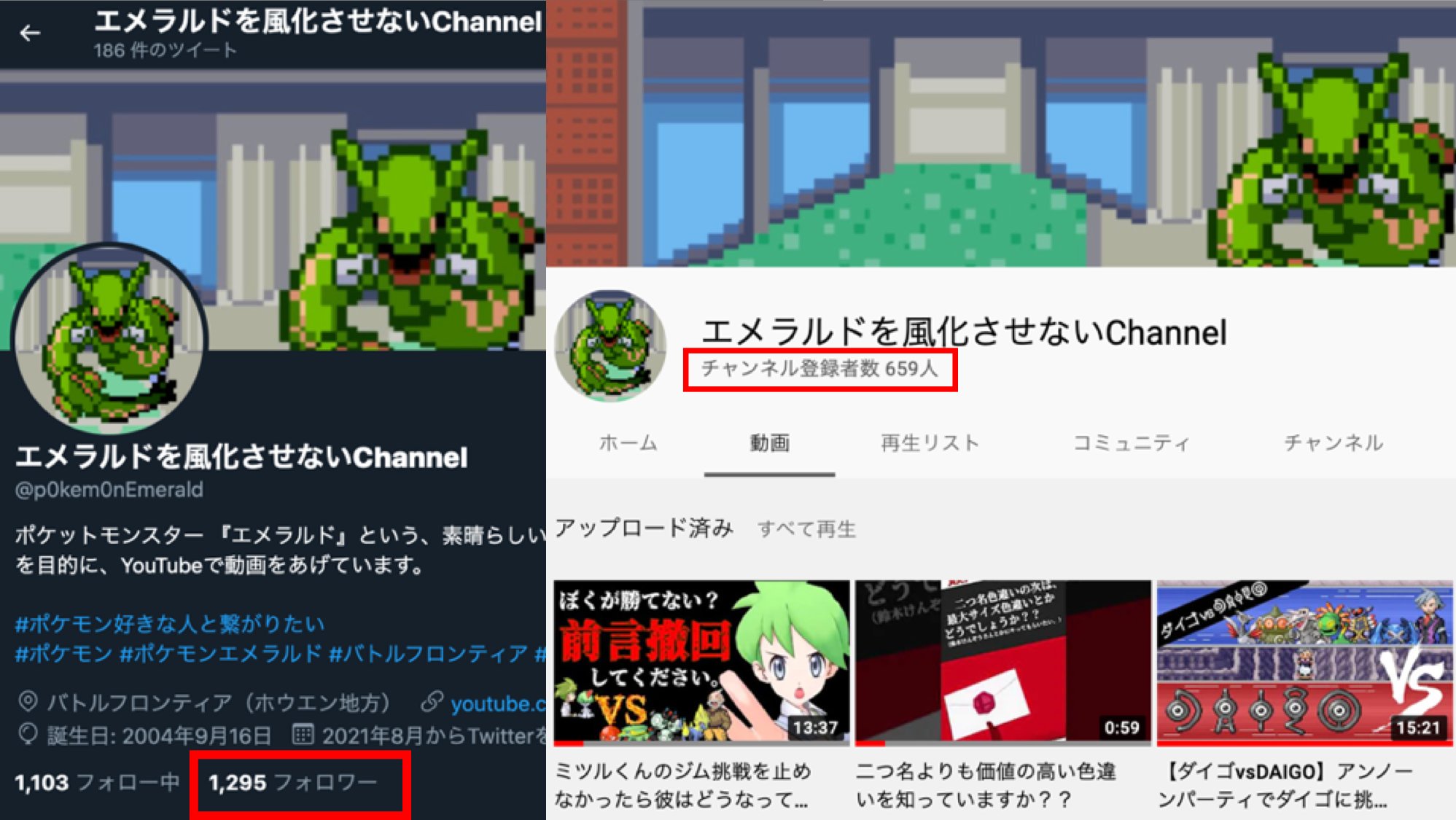 エメラルドを風化させないchannel おかげさまで Twitter1 000フォロワー Youtubeチャンネル登録者数650人 を突破することができました 今後も ポケモンエメラルドを魅力を発信し続けたいと思いますので よろしくお願いします フォローいただい