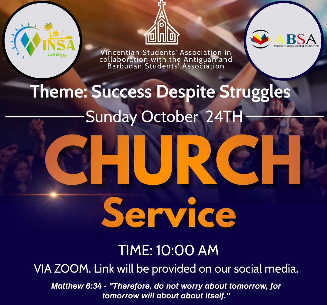 Join us as we kick off our week with a praise and worship. 🕊

Theme: Success Over Struggles

DM for link 🔗

See you soon 🙌🏾