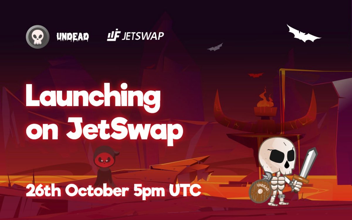 UndeadFinance's tweet photo. We are Launching on Jetswap October 26th 5PM UTC

Read all about the details on how to participate⬇️
https://t.co/00DOUPHrQE

Join us for AMA October 25th 3PM UTC @Jetfuelfinance 

Get ready the #undeadarmy is coming https://t.co/oyhMNTc8l8