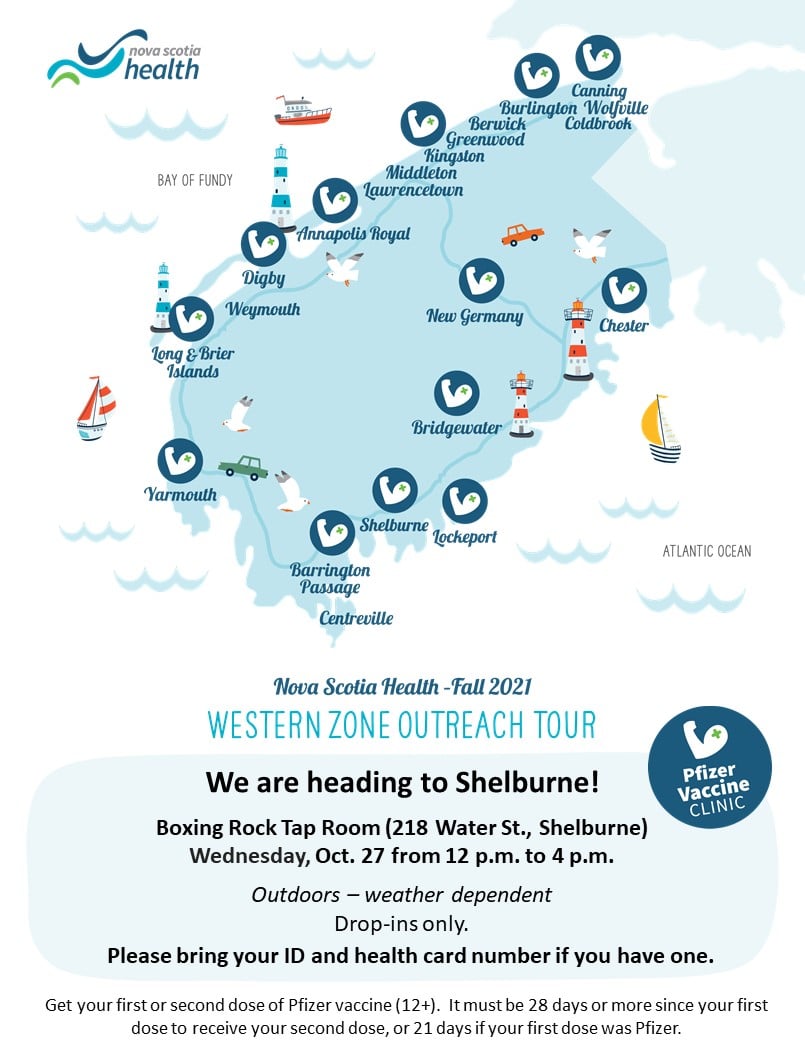 Drop-in vaccination clinics are available this week in Shelburne and Barrington Passage.