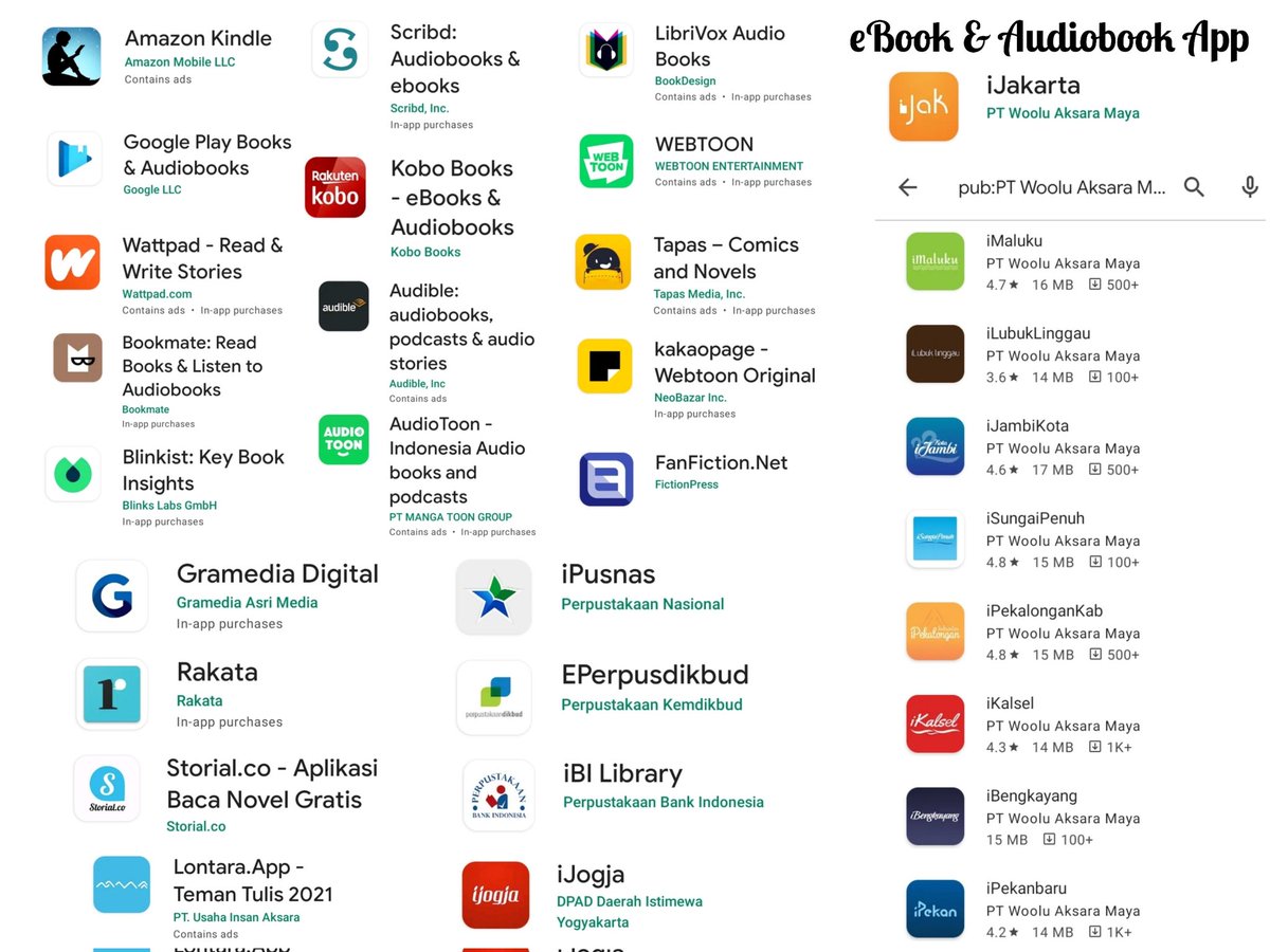 literarybase's tweet photo. /lt aplikasi di Android untuk mendukung kegiatan membaca 📖 

Kiri: Aplikasi untuk membaca e-book dan mendengarkan audiobook
Kanan: Aplikasi pendukung (reading tracker, e-reader, dan kamus) https://t.co/RxNsWe6SDk