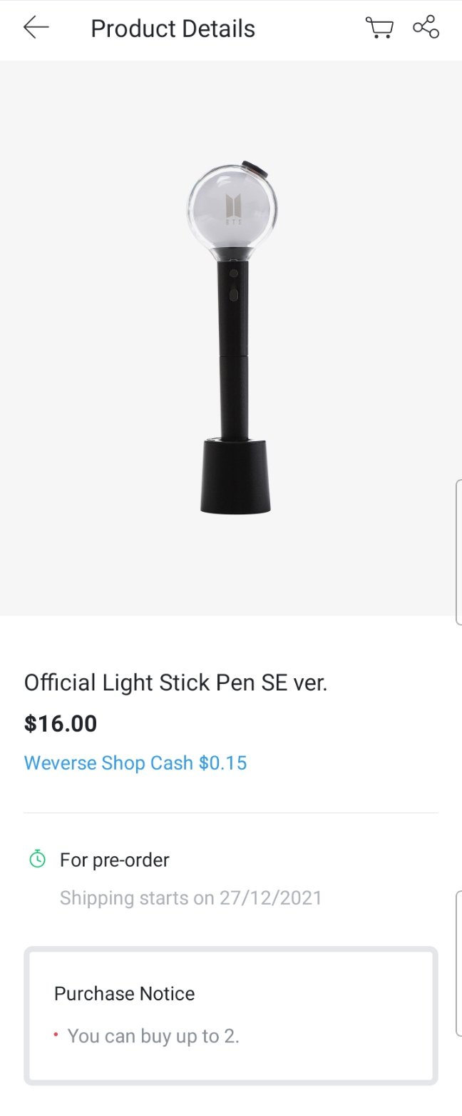 🥢BTS ⟭⟬ Merch⁷⟬⟭🔍⍤⃝🔎 on X: Weverse Shop USA Official Lightstick Pen SE  restocked (2nd pre-order for Lightstick Pen SE on USA) Shipping Dec 27   / X