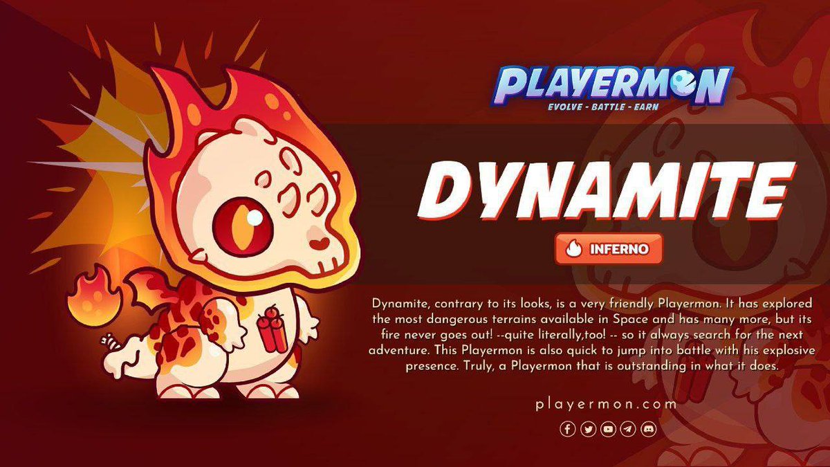 playermons's tweet photo. 🚀 PLAYERMON REVEAL 🚀

Dynamite has explored many dangerous battlefield in the space yet he is still searching for more - his fire never gets out of the way! Contrary on his looks, Dynamite is one of the  friendliest Mons into the moon. https://t.co/yhpXpcJ8JY