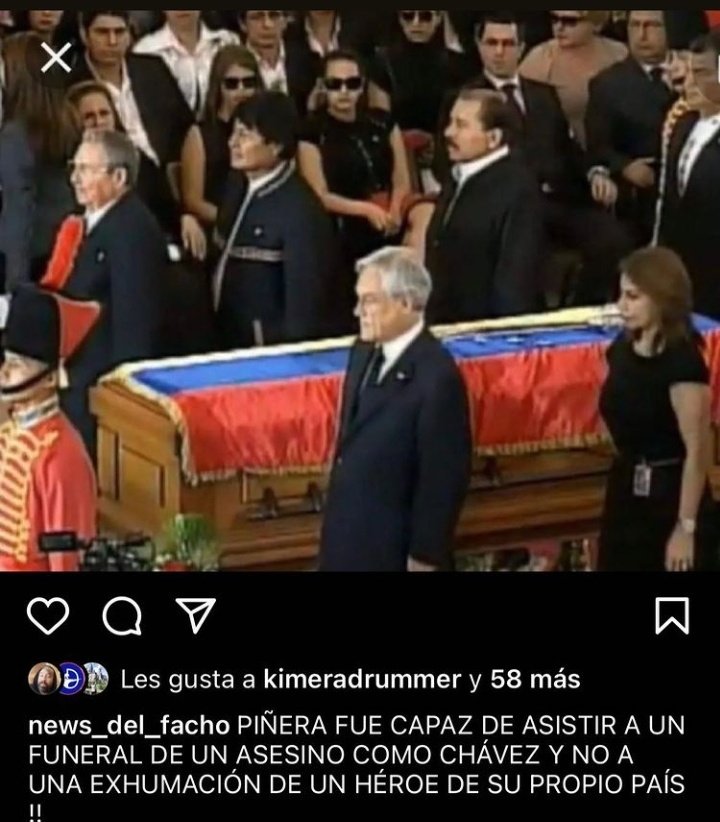 Info_War_Chile's tweet photo. Vergüenza me da ver esta imagen de Piñera presentándose al funeral de Chávez y no asistir ni dar pésame a la historia nuestra, al Soldado desconocido que dio su vida por Chile. https://t.co/vmNIxvN36p