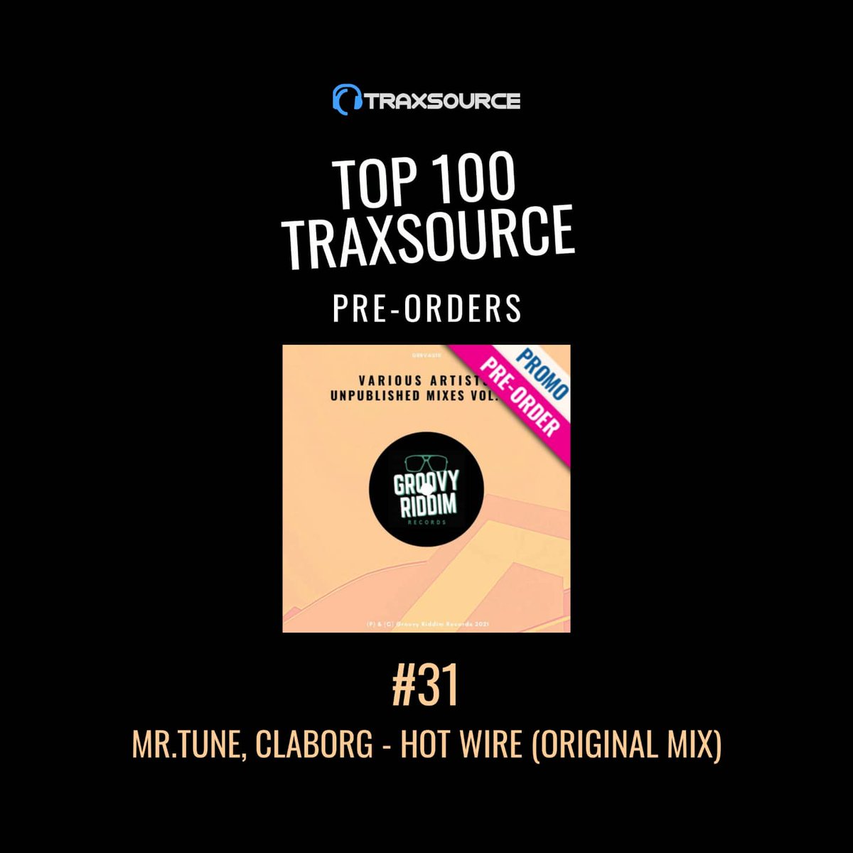 groovy_riddim's tweet photo. 🔝💯The future track 'Hot Wire' by #mrtune &amp; #claborg included in the next v/a sampler 'Unpublished Mixes, Vol. 10' is in the Top 100 Pre-orders @traxsource's list! [#31]

📦Reserve it here: 
https://t.co/QfpOpuJfXQ https://t.co/cyJIND4V7p