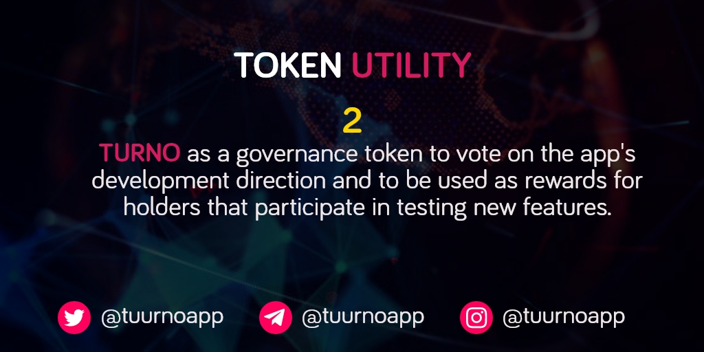 tuurnoapp's tweet photo. Getting to know $TURNO token utility.

$TURNO as a governance token to vote on the app's development direction and to be used as rewards for holders that participate in testing new features.

Please see use cases on our website: https://t.co/K2n3jBE22p https://t.co/5B7esZ8ktP