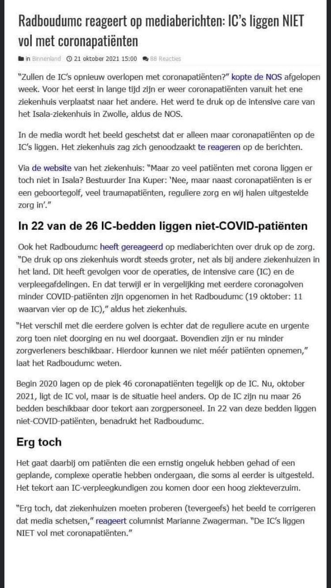 koosdirkse's tweet photo. RadboudUMC reageert op mediaberichten. IC’s liggen niet vol met coronapatiënten! https://t.co/U5yA7KL4aQ