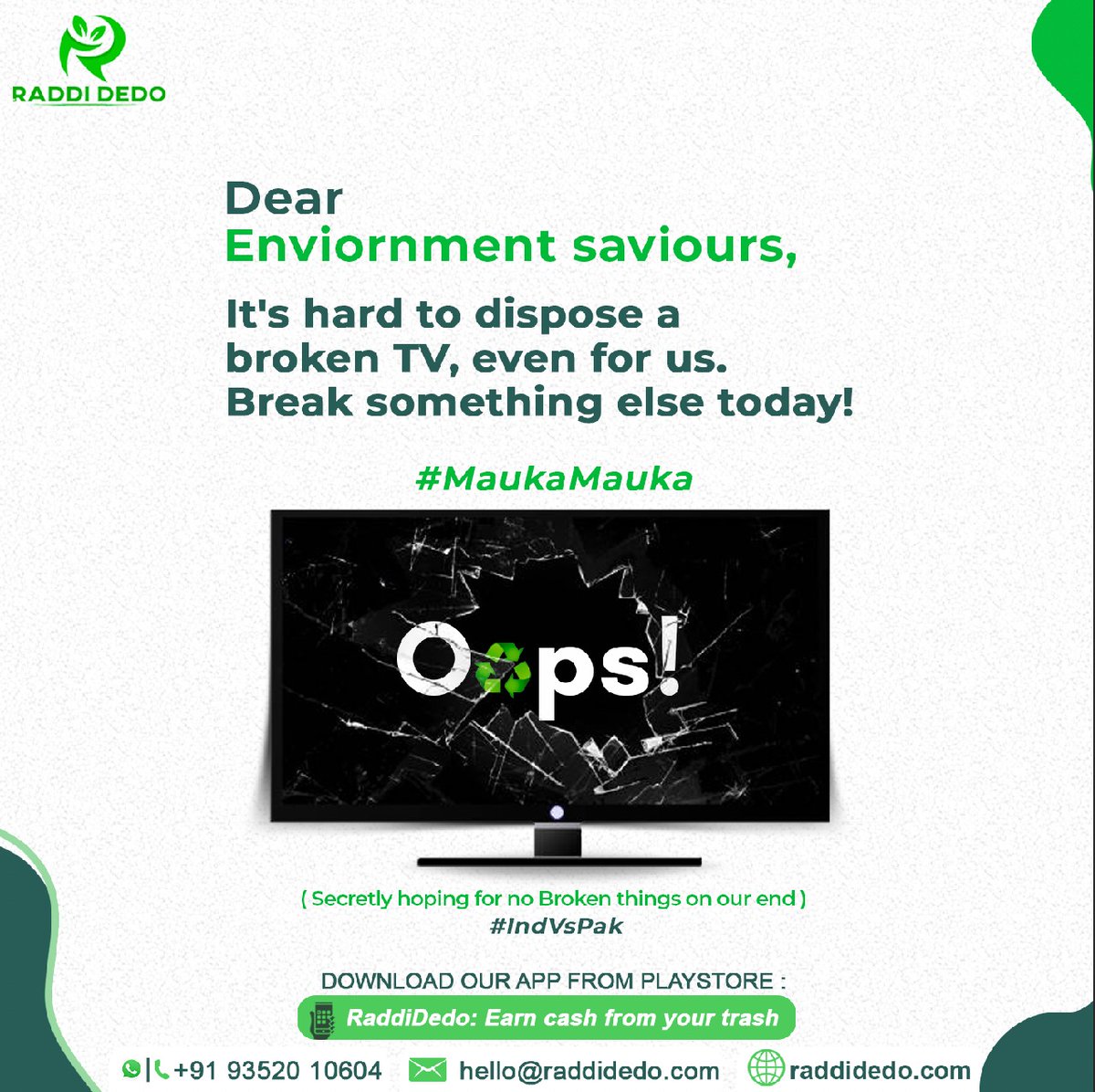 RaddiDedo's tweet photo. Stick to your televisions today and have and amazing evening y'all!
And don't forget to book your slots for scrap pickup?!
#indvspak #indiapakistanmatch https://t.co/SgeB1YfWkY