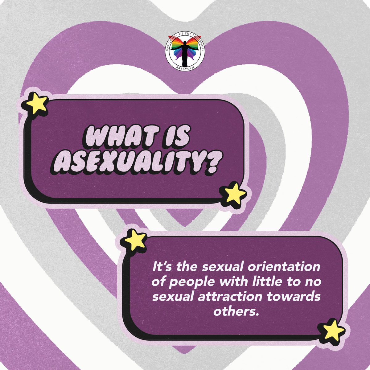 upbabaylan's tweet photo. This #AsexualAwarenessWeek, let us show our love and support to all our asexual siblings by debunking myths that surround asexuality! 💜🤍🖤

(1/3) https://t.co/NpqGeVL6rr