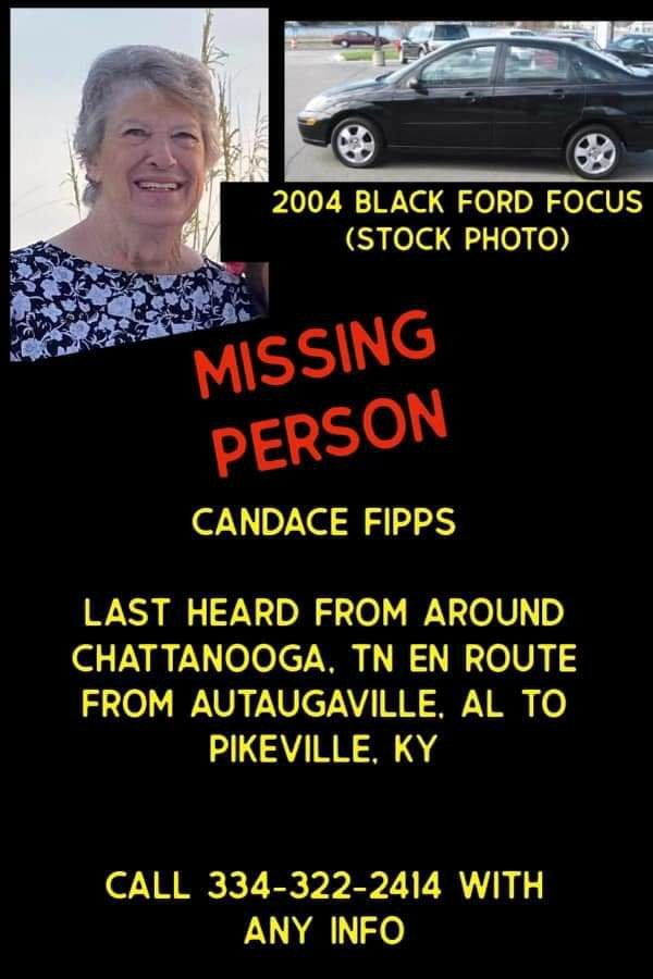 MrsCoach_E's tweet photo. Please keep @CoachFipps and his family in your prayers and please help spread the word about his mom. She has not been seen or heard from since yesterday somewhere in Chattanooga. She was on her way here to Pikeville. 🙏 @UPIKEFOOTBALL https://t.co/EqTs5aQgHT