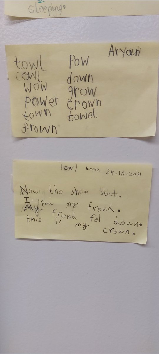 VallarieAjish's tweet photo. Today we learnt the 'ow' sound and see how beautifully the #Kg2EBuddingBuilders used the 'ow' words to make their own sentences @NMSKindergarten @MichelleVerghe1 @Susanna_Porob https://t.co/TJmxSq8wYL