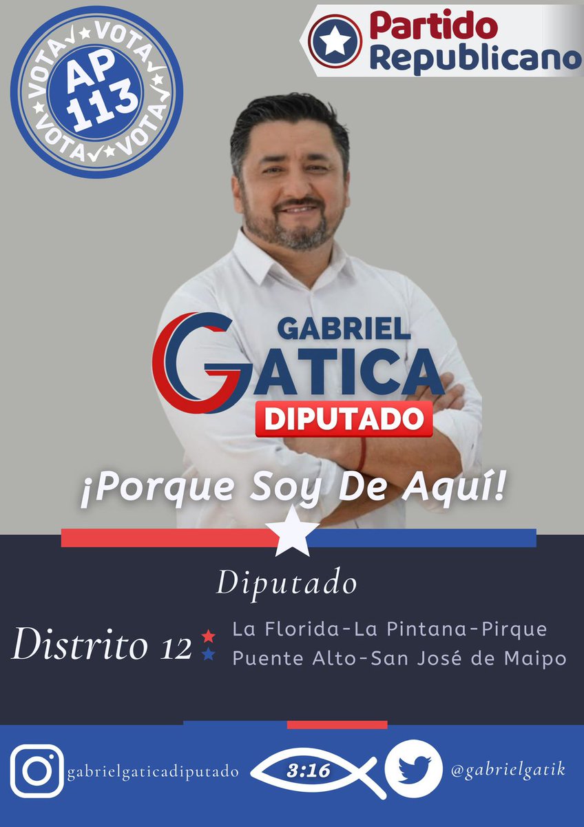 gabrielgatik's tweet photo. Esto no para!! Este 21 de Noviembre en el #distrito12 #VotaxGatica @joseantoniokast @PRChile #AP113 @ppuentealto #puentealto #LaFlorida @portalpirque #Pirque @sanjosedemaipo #sanjosedemaipo @LaPintanaSegura @lapintanadepor #LaPintana #porquesoydeaqui https://t.co/xPysDr29zc
